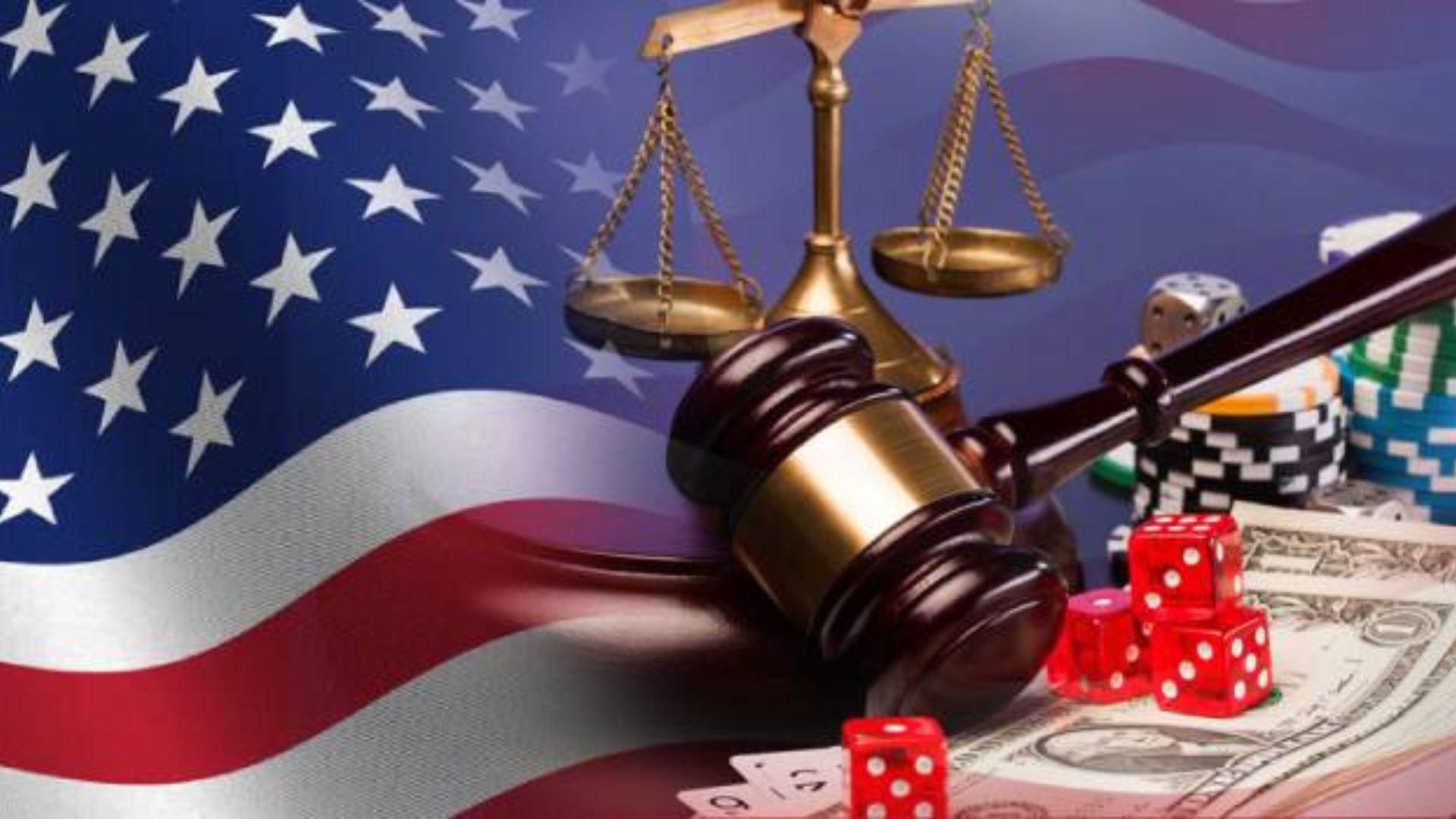 An American Flag, A Gavel and Gambling Chips 