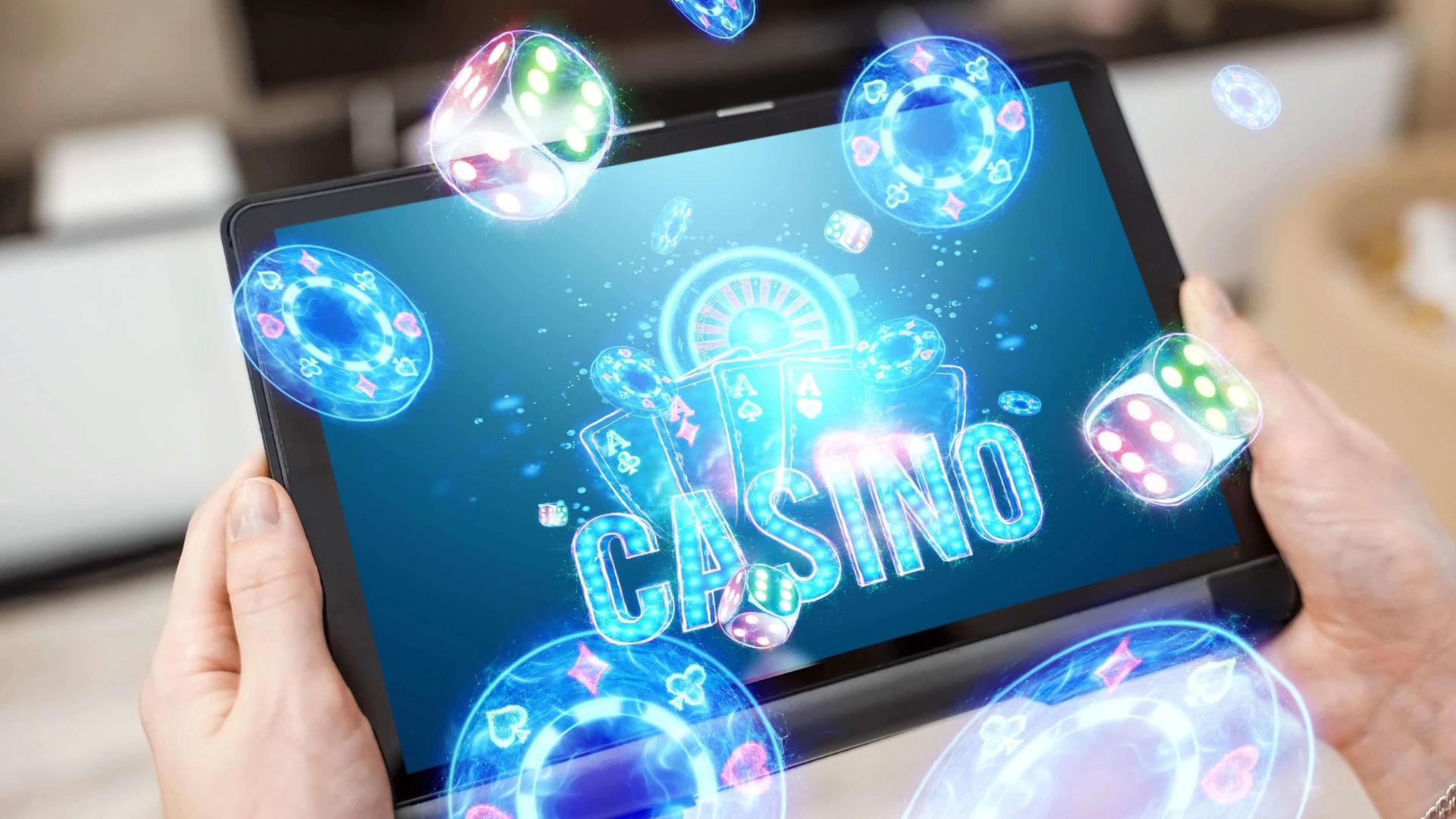 A Person Holding an Ipad Playing Casino Games 